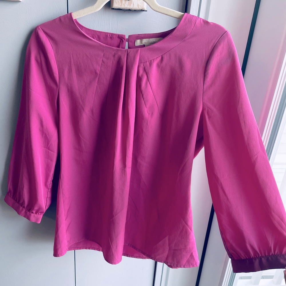 NWOT Banana Republic 3/4 Sleeve Satin Crepe Poly Barbie Pink Blouse Top - Medium